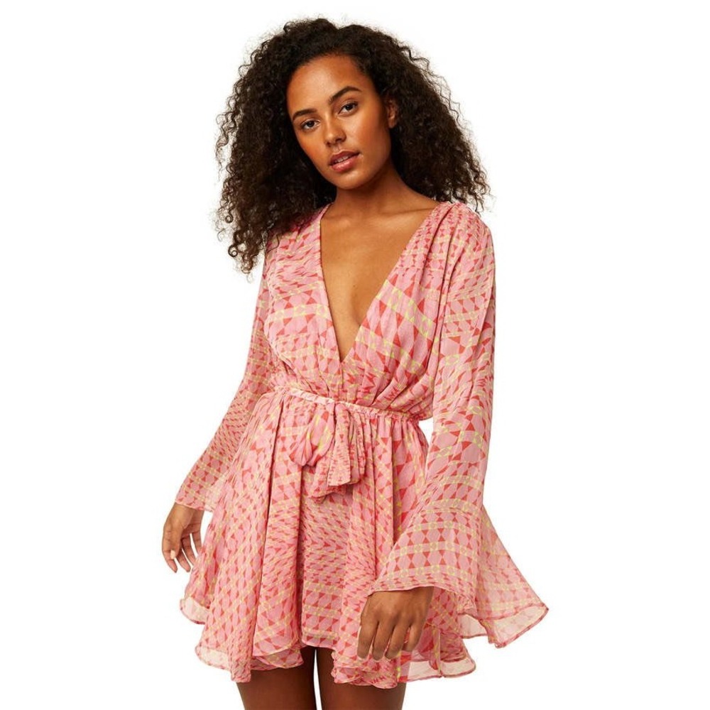 Misa Los Angeles Kaia Dress Septima Geo Pink Mini Dress Bell Sleeves Size M